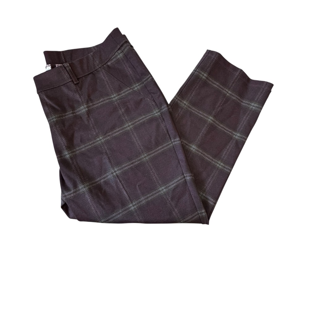 Susan Graver Plaid Trousers XLP Brown Check Stretch Slim Leg Dark Academia‎ Pant
